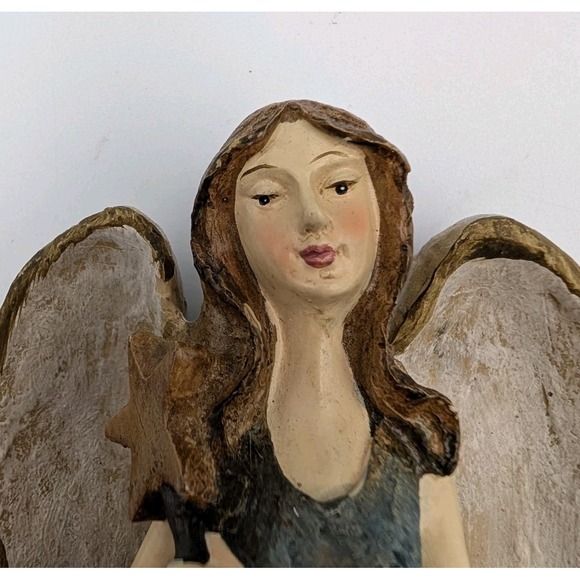 Christmas Holiday Angel Holding Star Blue Resin Mosaic Stained Glass Home Decor - Picture 11 of 16